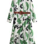 Long Sleeve Belted Waist Shirt-Style Long Dress