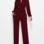 Elegant Long Sleeve Straight Long Pants Jumpsuits Clubwear Rompers with Pockets
