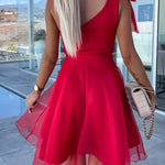 Lifetime Celebrations Tulle One Shoulder Bow Design Mini Dress