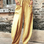 Loose Plus Size Elasticity Pockets Solid Color Pants