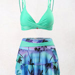 Split High-waisted Lotus Leaf Edge Printing Bikini Swimsuit