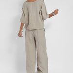 Two-piece Set Loose Vacation O-neck Half Sleeve Solid Tops Casual Wide Leg Pants Suits