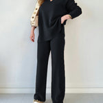 Solid Color Loose Hem Slit Two-piece Sweater Set
