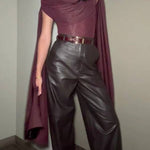 Elegant High-waist Wide-leg Faux Leather Pants