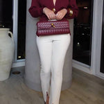 Metal buckle V-neck knit cardigan