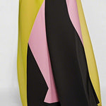 A-Line Loose Color-Block Pleated Split-Joint Round-Neck Maxi Dresses