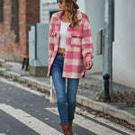 Plaid Fuzzy Longline Jacket with Pockets
