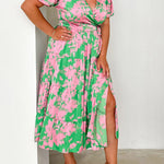 Elegant and trendy cross-neck V-neck wrap print dress