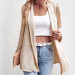 Solid Color Puff-Sleeve Open Blazer Shawl Collar Open Cardigan