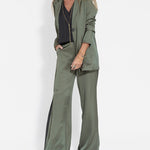 Two-Piece Set Long Sleeve Lapel Leisure Blazers Plain Wide Leg Pants Suits
