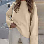 Women's Round Neck Long Sleeve Oversized Plush Knitted Thick Warm Pullover Sweater Top