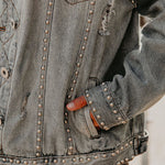 Loose Rivet Beading Ripped Cropped Denim Jacket