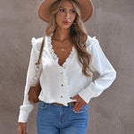Nadorine Lace Lace Long-sleeved Shirt V-neck Blouse Top for Women Elegant Date Night Party 2026 | Under