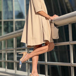 A-Line Short Sleeves Solid Color Split-Joint Lapel Mini Dresses Shirt Dress