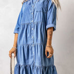 Versatile Ruffled Denim Doll Dress