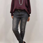 SATIN BLOUSE WITH EGGPLANT COLLAR
