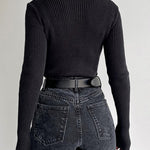 Long Sleeves Skinny Solid Color High Neck Pullovers Sweater Sweater Tops