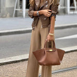 Play My Way Faux Leather Zipper Lapel Pocketed Moto Jacket