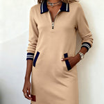 Dorellia - Casual Long Sleeve Dress with Zip Closure