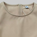 High Waisted Loose Pleated Solid Color Round-Neck Midi Dresses
