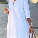 Half Sleeves Loose Solid Color Lapel Mini Dresses