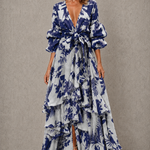 Bettina | Floral Tie-Front Tiered Ruffle Maxi Dress