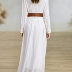 Women's Imitation Cotton And Linen Pleated Lapel Single-breasted Long-sleeved Maxi Dress