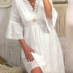 Summer V Neck Sexy Hollow Out Short Sundress Flared Sleeve Lady Party Dress