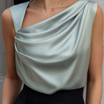 Elegant Sleeveless Satin Draped Neck Blouse