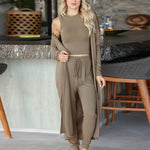 Nadorine Women's 3 Piece Sweatsuit Lounge Set Cardigan Outfits Open Front Kimono Tank Top Palazzo Pants PJ Casual Loungewear Tracksuit