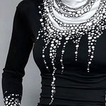 Long Sleeves Skinny Printed High-Neck T-Shirts Tops