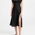Ruffled Square Collar Long Formal Dress Sleeveless Slit Evening Dress