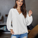 Nadorine Sweet Cute Blouse Loose Puff Sleeve Mesh Patchwork V-Neck Top