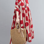Original Polka-Dot Split-Joint Round-Neck Midi Dress