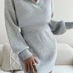Lapel Balloon Sleeve Knit Dress