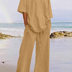 Casual Living Solid O Neck Short Sleeve Two Pieces(11 Colors)
