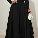 Elasticated Waist High Waisted Big Hemline Pleated Pockets Solid Color Zipper Wide Leg Pants