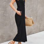 Modal Drape V Neck Double Slit Pocket Flared Trousers