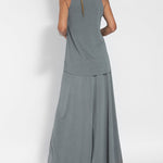Two-piece Set Solid Short Sleeve O Neck Tank Maxi Skirt