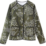 Retro Print Pockets Loose Round Neck Jacket