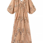 Batwing Sleeve Sequined Deep V Neck Long Dress