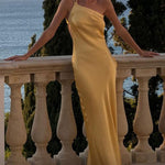 Elegant Slant Shoulder Solid Color Party Dress