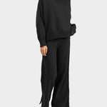 Nadorine Casual Knit Two-Piece Set Loose-Fit Sweater and Wide-Leg Pants
