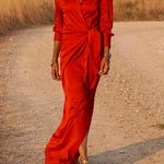 Long Sleeves Loose Solid Color Lapel Collar Maxi Shirt Dresses
