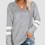 Striped Print Plus Size Blouse Casual Plain Color Tunic Tops