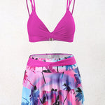 Split High-waisted Lotus Leaf Edge Printing Bikini Swimsuit