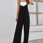 Flowy Wide Leg Jumpsuit Spaghetti Strap High Rise Bodysuit Solid Loose Romper