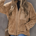Zip-up Pocket Lapel Double-Sided Plush Fuzzy Coat