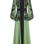 A-line Flared Sleeves Printed Tied Waist V-neck Maxi Dresses