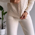 Nadorine Women's Casual Twist Jacquard Sweater Cardigan Two-Pieces Set